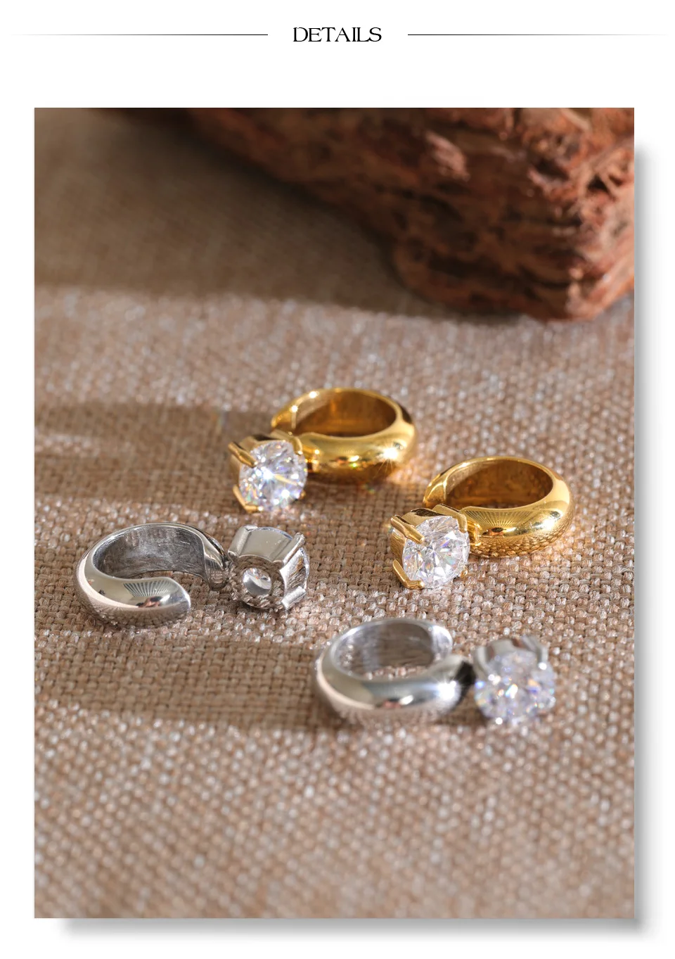 Yhpup 1 Stück Edelstahl-Clip-Ohrringe, glänzendes Metall, Zirkonia, verstellbar, zierlich, alltagstauglich, ästhetischer Schmuck, Geschenk – Detail 8