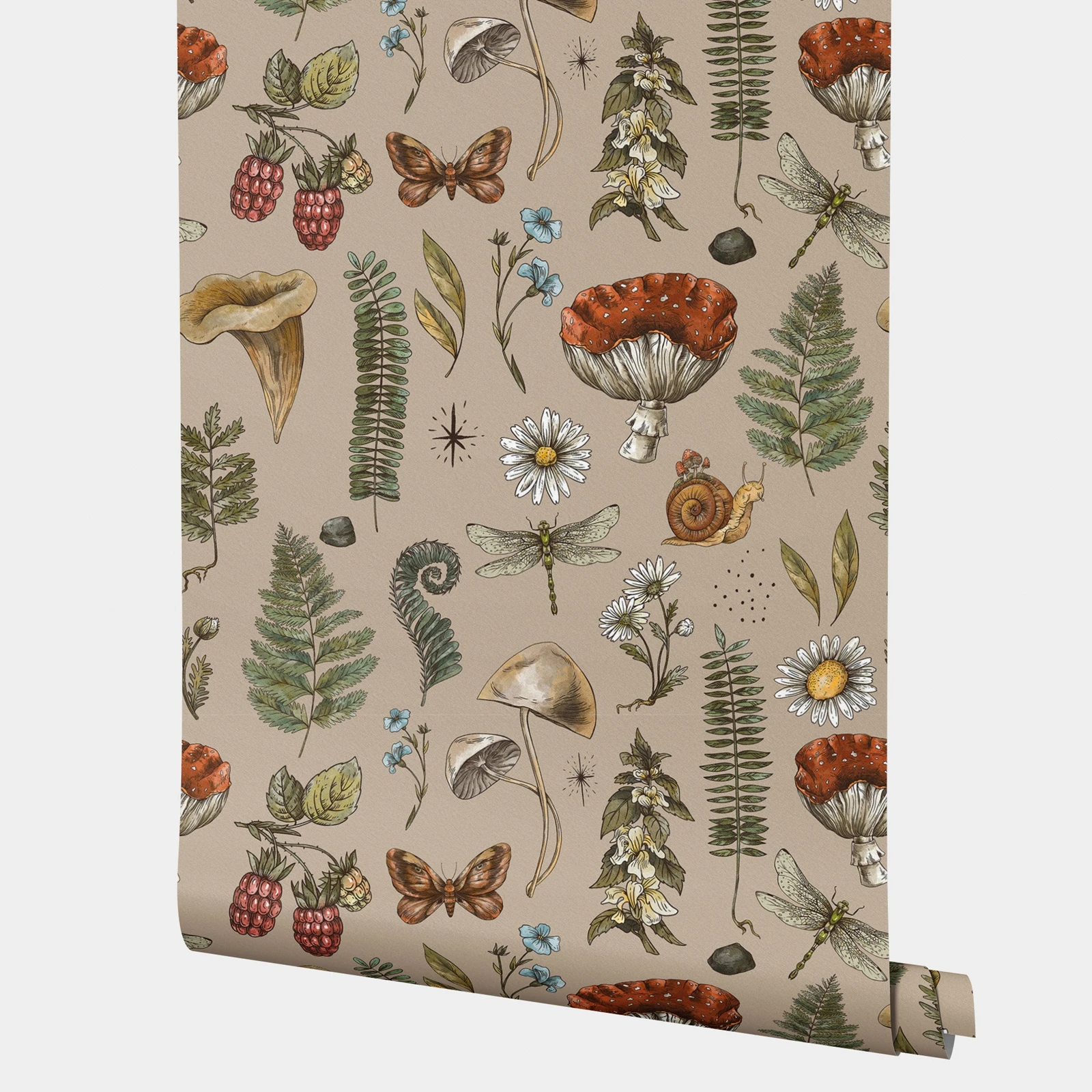 Rustic Nature  Wallpaper Self Adhesive ,Vintage Style Illustrations Of Forest Elements Decorations For Home,Wall Adhesive Paper