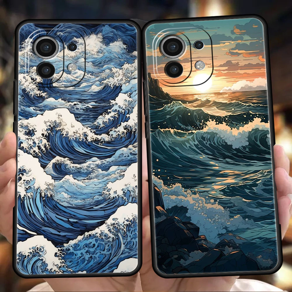 Sea Waves Phone Case for Xiaomi Poco F6 F5 F4 F3 X6 X5 X4 X3 NFC M5 M4 M3 C51 C50 C55 GT 5G Silicone Cover Capas Fundas Bags TPU