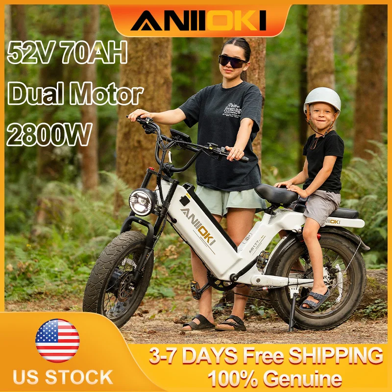 

ANIIOKI Electric bike 2800W Dual Motor 52V 70Ah Electric Bicycle 32mph Long battery life Electric Bike AQ177 AWD Adult E Bike