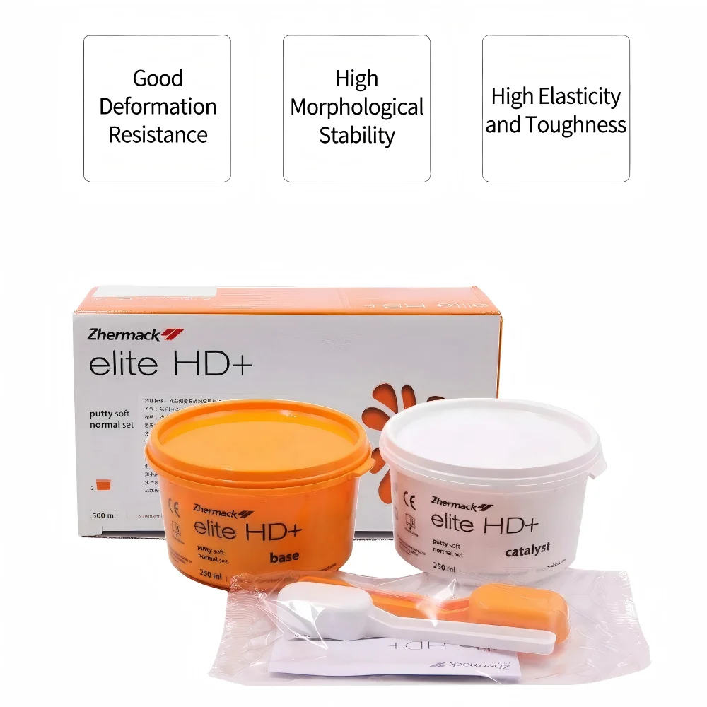 

Zhermack Elite HD+ Putty Soft Normal Set Hydrophilic A-Silicone Impression Material High Elasticity&Tear Resistance 250mlx2 Tubs