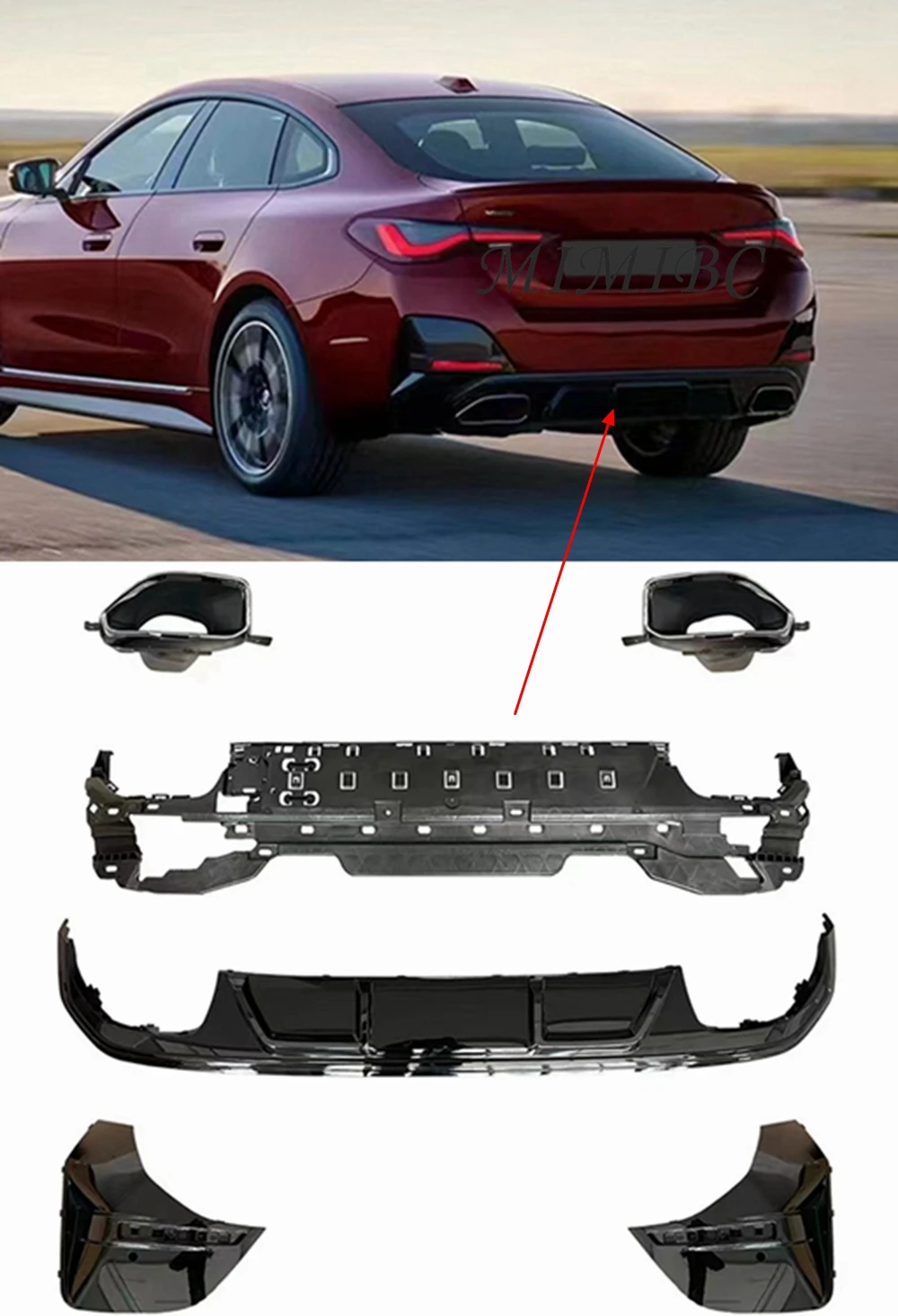 

Gloss Black Car Rear Bumper Lip Diffuser Splitters Exhaust Tips For BMW 4 Series G26 425i 430i M Sport Sedan 2021 + Accessories