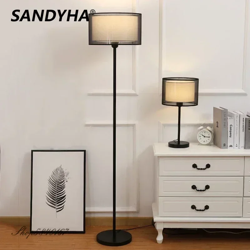 SANDSHA Modern Simple Double Layer Fabric Floor Light LED Desk Lamp Presence Chamber Dining Room Bedroom Decorative Lighting