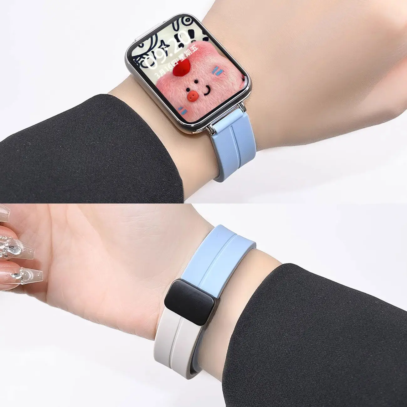 Pulseira de silicone com fivela magnética para xiaomi mi band 9pro/8pro pulseira substituível para redmi band 5/4 pulseira esportiva