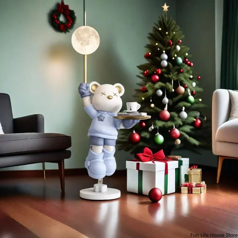 New Violent Bear Floor-standing Sculpture Ornaments, Living Room Light-emitting Bluetooth Speaker Tray Storage Smart Furniture