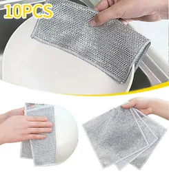 Magic Cleaning Thickened Steel Wire Cleaning Cloth NonScratch Double Iron Microfiber Mesh Dishrag Washing Pot Rags Kitchen Towel