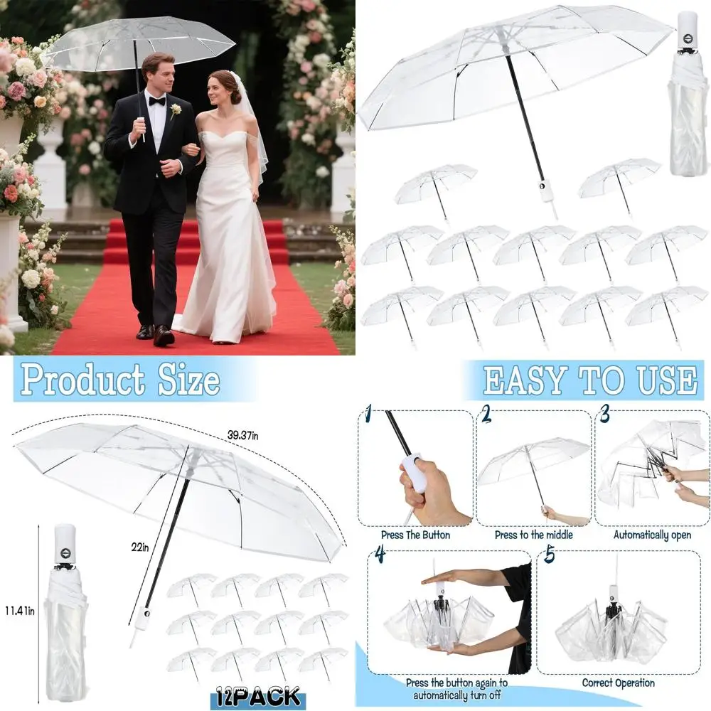 

40 Automatic Open Transparent Umbrellas, 12-Pack, Ideal for Weddings, Graduations, and Outdoor Events