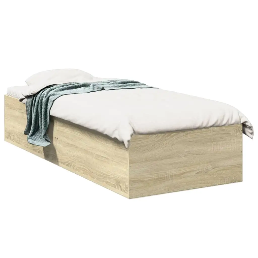 Sonoma Oak Single Bed Frame 90x190 cm - Durable Engineered Wood Design for Modern Bedrooms