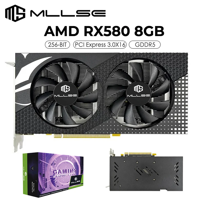 MLLSE AMD Radeon RX580 그래픽 카드, 256 비트 PCI Express 3.0 × 16 HD GPU 게임, 8GB GDDR5, 완전 신제품 