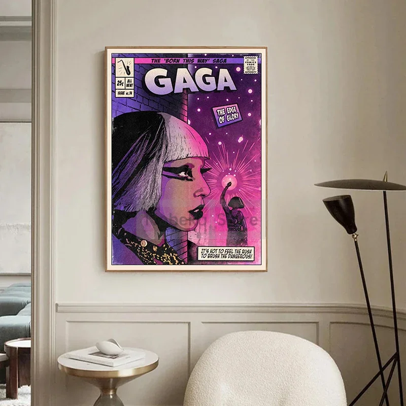 Famous Singer Lady Gaga Album Posters Vintage Comic Style Cover Prints Canvas Painting Wall Art Pictures Home Room Music Decor