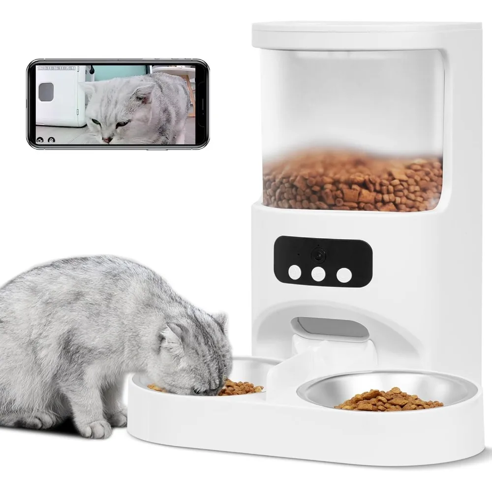 

Automatic Cat Feeder with Camera for 2 Cats,1080P HD Video Night Vision Smart App Control,4L Pet Dry Food Dispenser for Cat/Dogs