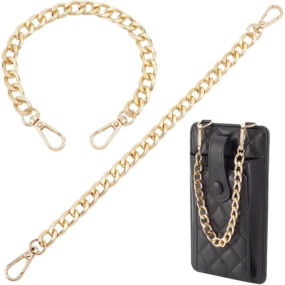 2pcs 12 Inch Golden Purse Strap Extender Gold Belt Chain Flat Bag Chain Straps for Handbags Clutches Purse Extended Bags