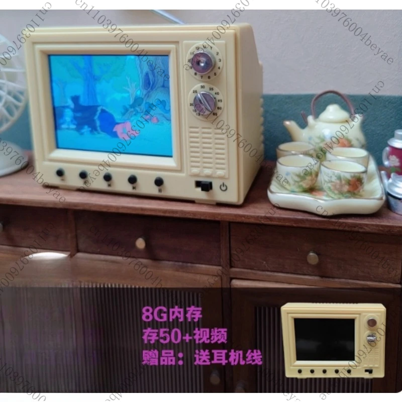 Mini Tv Toy Miniature TV Playable Video Mini Television Model Living Room Home Appliances Decor Toy