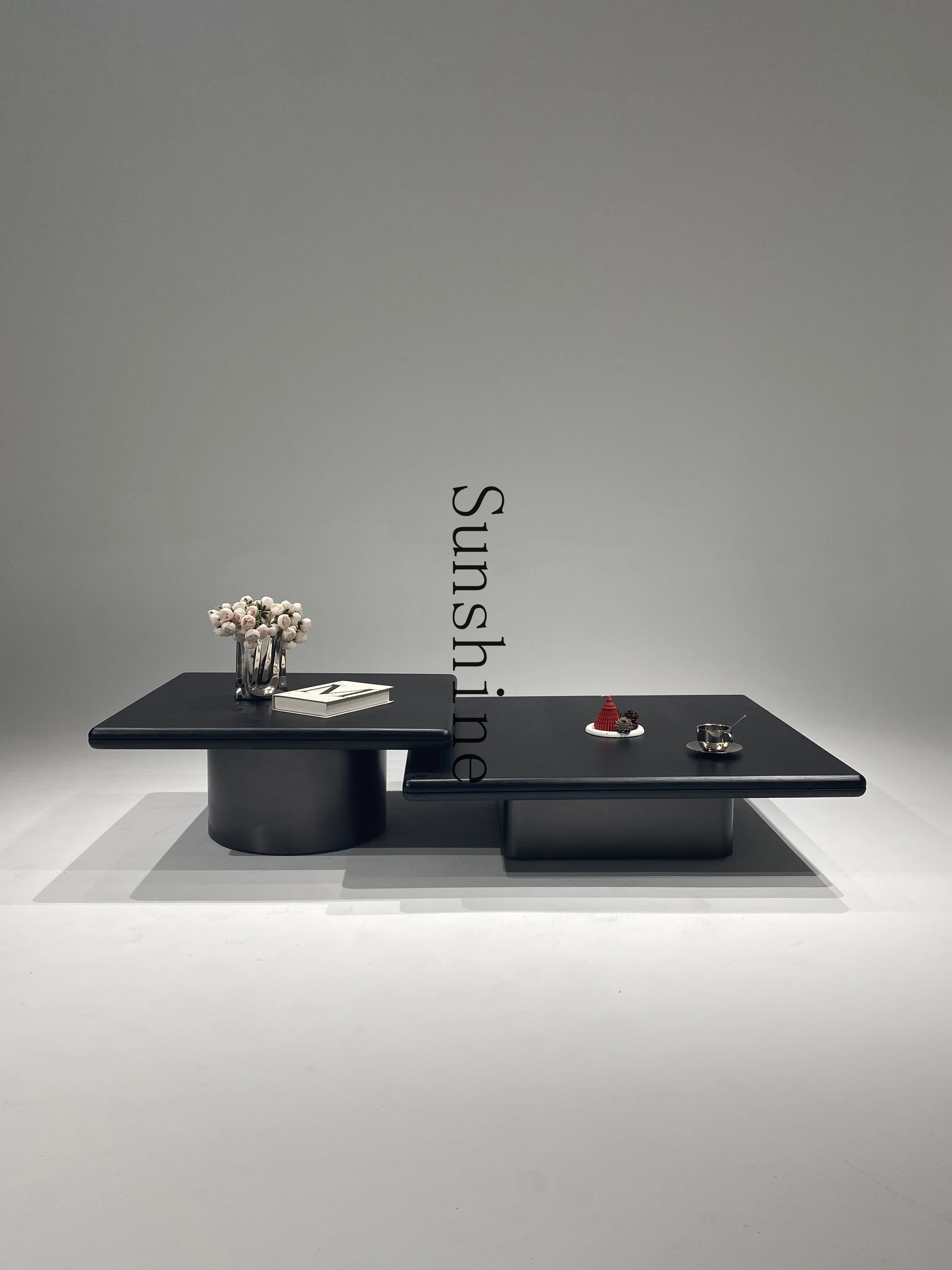 New Chinese retro walnut color generous coffee table high and low combination living room home