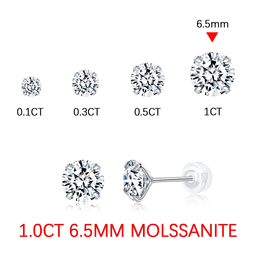 Women's Moissanite Stud Earrings, 1CT S925 Silver