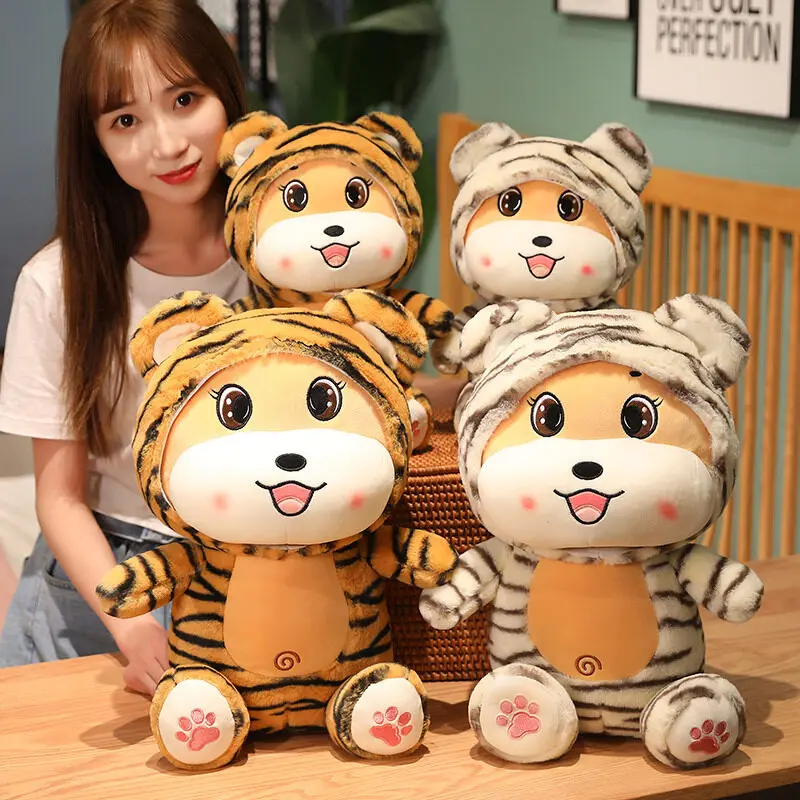 45-60CM Simulation Baby Tiger Plush Toy with Head Cap Stuffed Soft Wild Animal Forest Tiger Pillow Dolls For Kids Birthday Gift