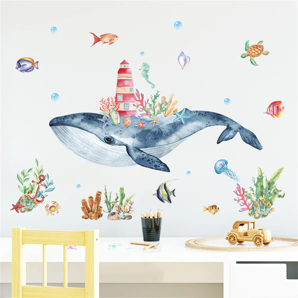 Cartoon Dreamland Wall Sticker for Kids rooms Nursery Wall Decor Vinyl Tile Stickers Waterproof Whale Wall Decals Home Decor