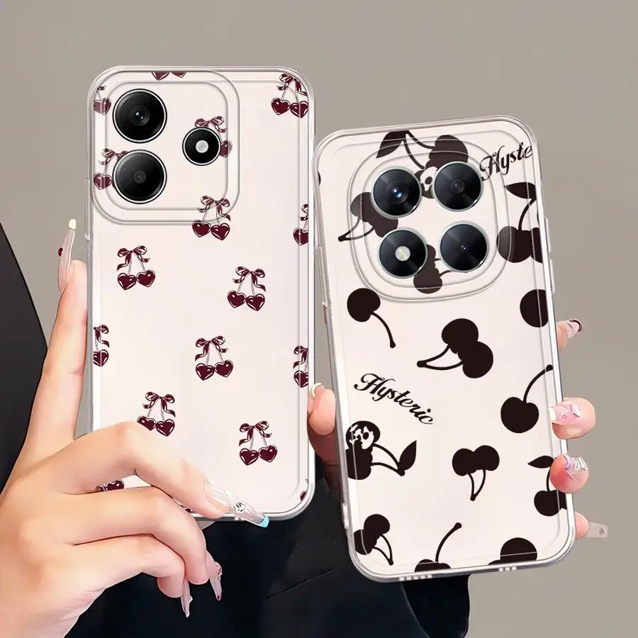 Мягкий чехол для телефона Xiaomi Redmi Note 14 Pro Plus, Note 13, 10S, 9, 10, A4, 12S, 14C, 11S, 12, 11, 13C с принтом вишни по всей поверхности