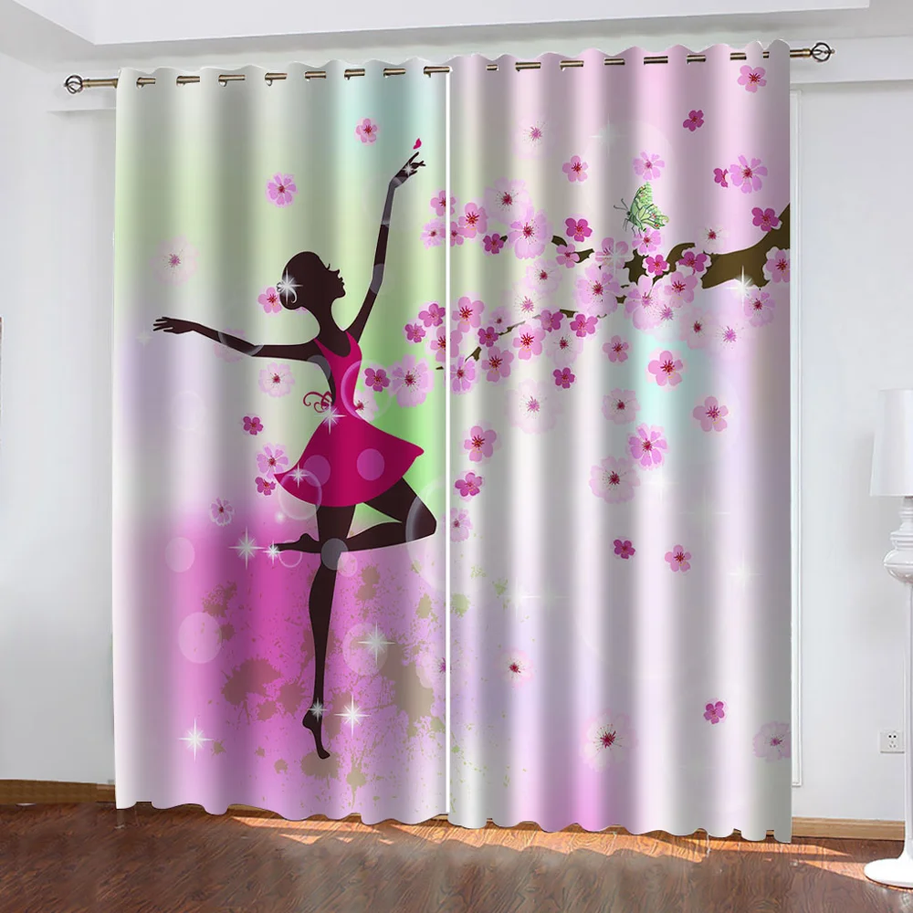 High quality custom 3d curtain fabric Beautiful Photo Fashion Customized 3D Curtains pink girls curtains