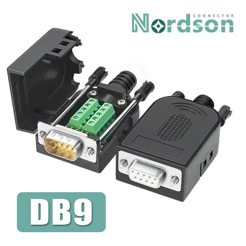 DB9 RS232 Connector D-SUB 9Pin Screw and Nut Male Female Plug RS485 Breakout Terminals 21-24 AWG Wire Solderless Connectors