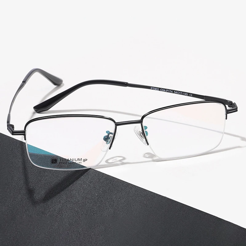 New Pure Titanium Men Glasses Frame with Recipe Semi-Rimless High Quality Vacuum IP Electronical Plating Skin Protection Coating