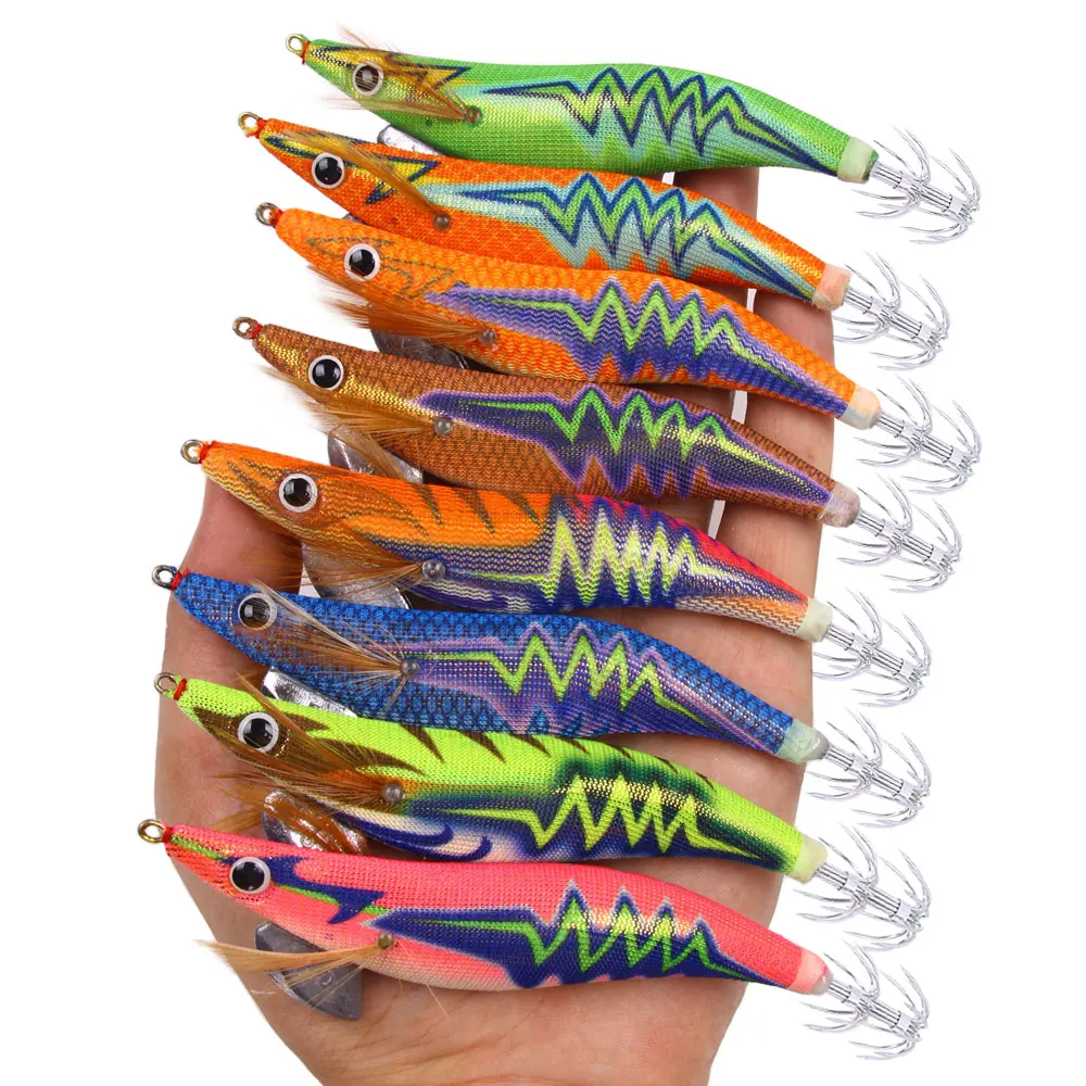 1pcs Wooden Shrimp Fishing Lure Squid Jig Fishing Hook Octopus Cuttlefish Artificial Jigging Lures Hard Bait Pesca 3.5# 14CM 20g