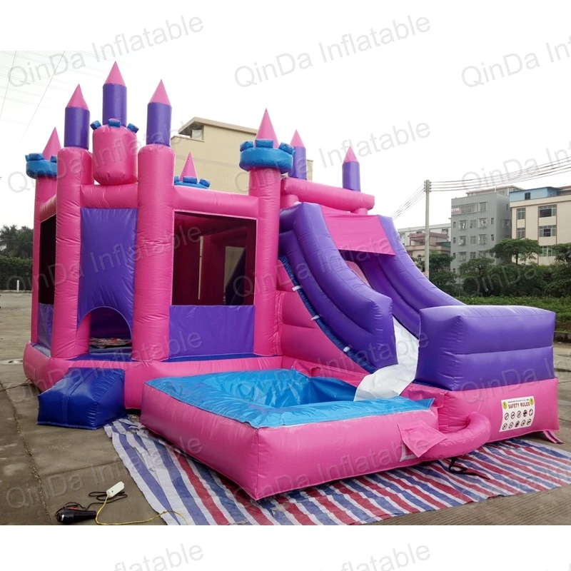 Castillo inflable de princesa Qinda de Guangzhou con tobogán de agua, piscina, Castillo de salto para niños a la venta