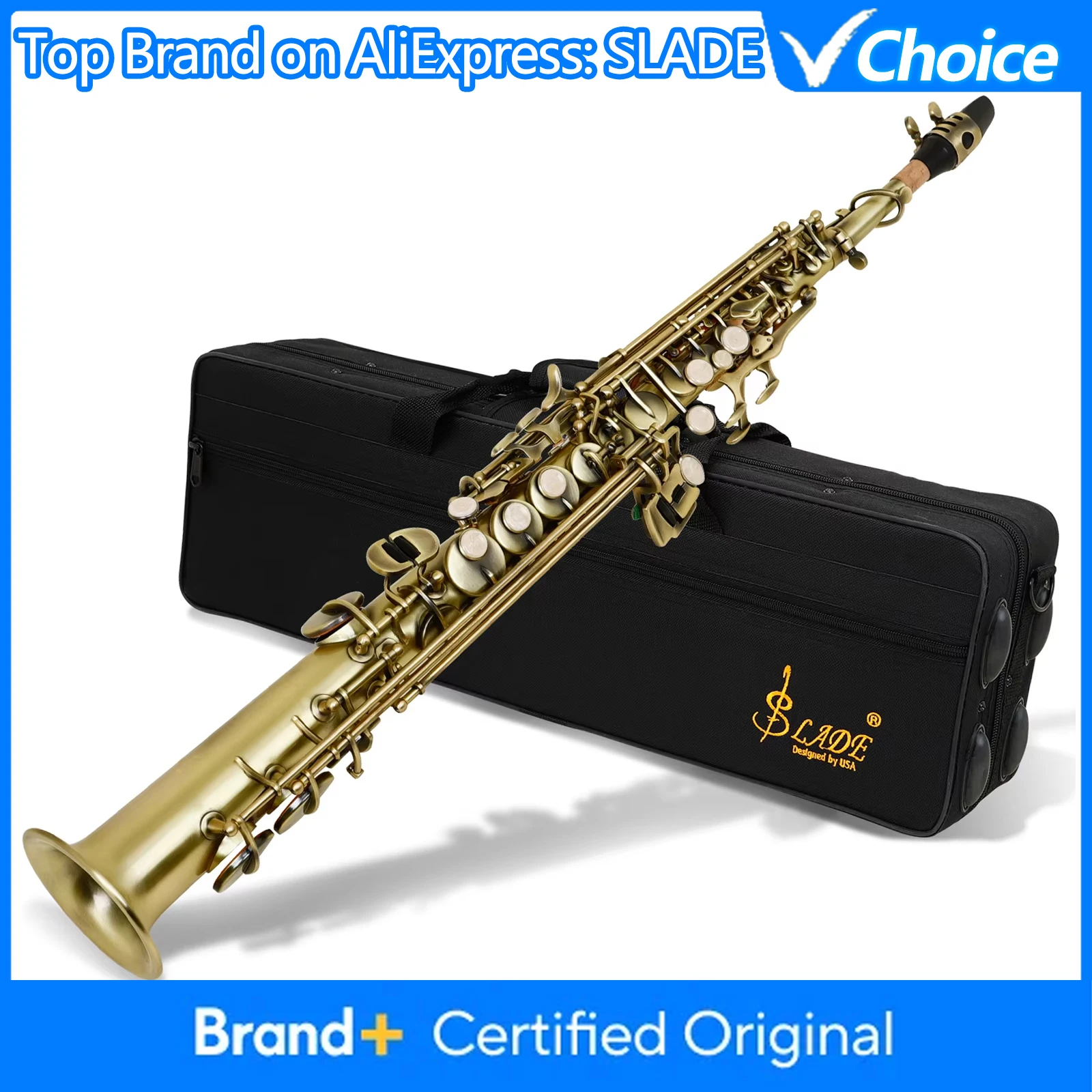 

Саксофон-сопрано SLADE Bb B-Flat Sax, винтажный бронзовый медный деревянный духовой музыкальный инструмент, саксофон с футляром, язычки, детали перчаток