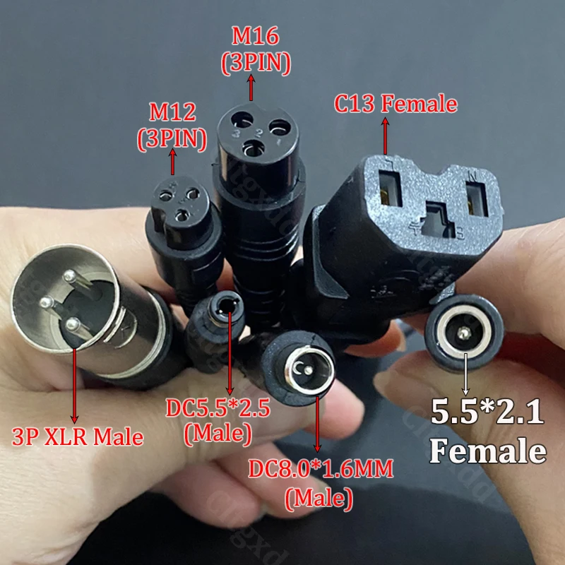 1 bis 6 Stromladekabel DC 5,5*2,1mm Buchse auf 5525 8016 M12 M16 IEC C13 XLR Stecker Stromadapterkabel für Elektroroller – Detail 6