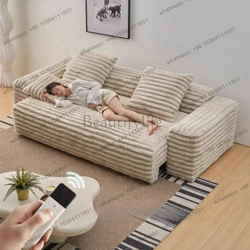FG Multifunctional Straight Row Modern Luxury Corduroy Sofa Electric Retractable Sofa Bed Wabi Sabi Style Living Room Fabric Sof