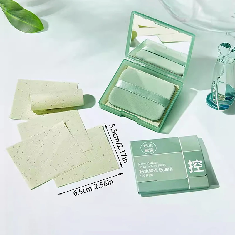 Papel absorbente de aceite Facial portátil con estuche de espejo, papel para el cuidado Facial de mujer, absorbe la grasa Facial, 100 hojas
