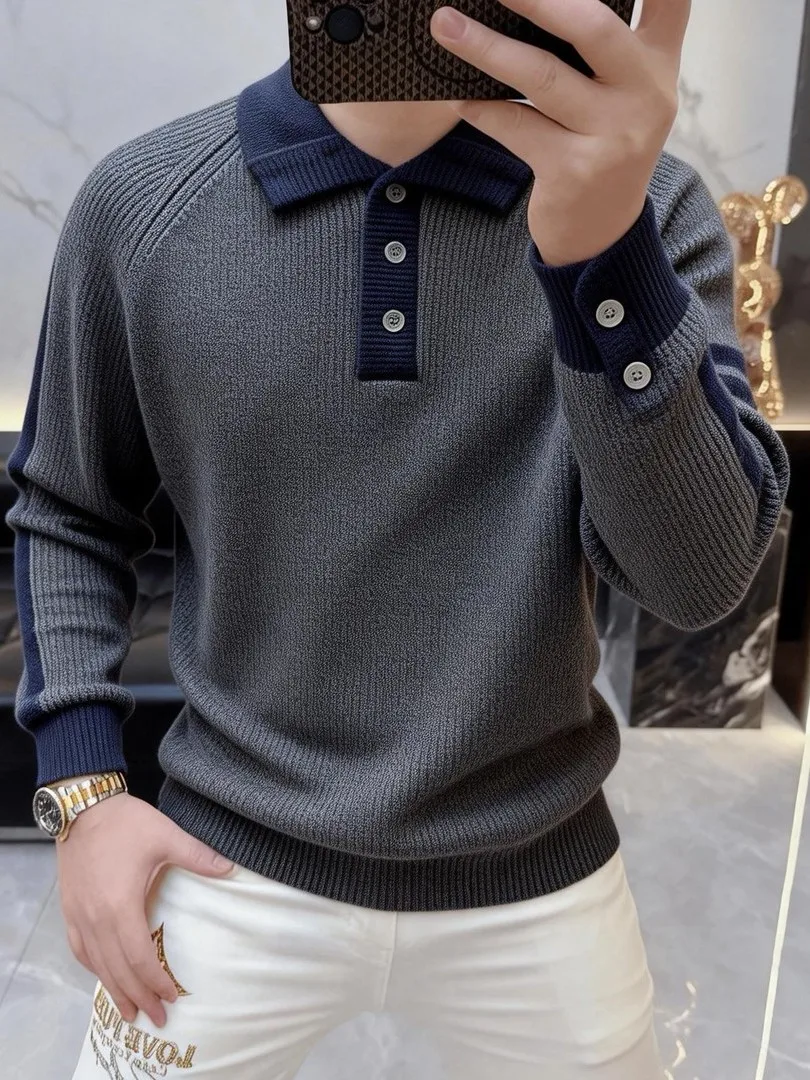

High-End ort- Sve Color Blo Men's Knitwear Faion Busin Sle Crew Ne Pullover Sweater Premium Quali New Arrival