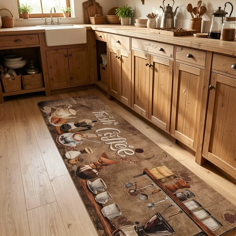Old Paper Fresh Coffee Runner Mat Anti Slip Water Absorbent Rug Retro Coffee Decor Carpet for Kitchen Bedroom Bathroom Home