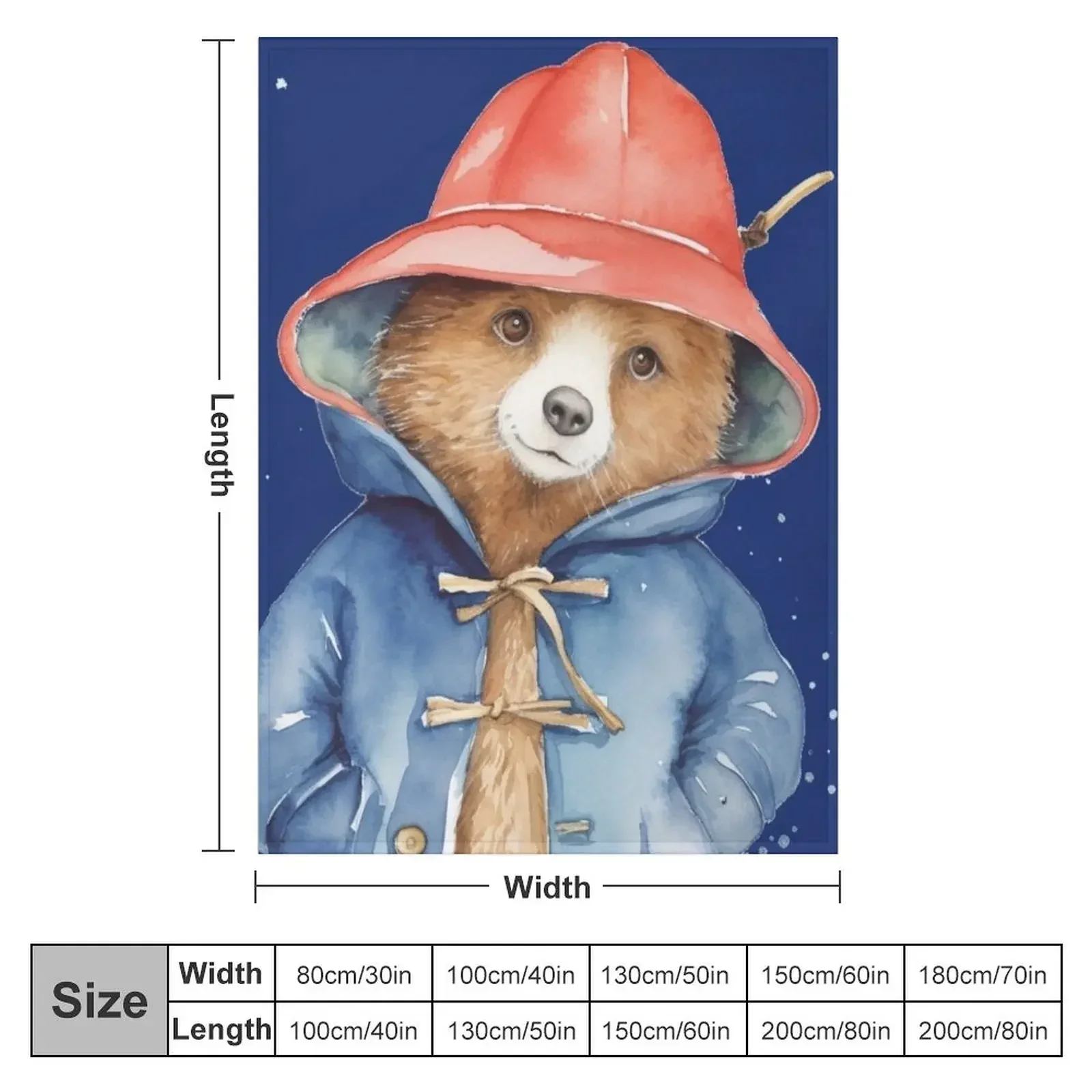 Paddington Bear Watercolour Illustration Throw Blanket Personalized Gift Summer Beddings Shaggy Blankets