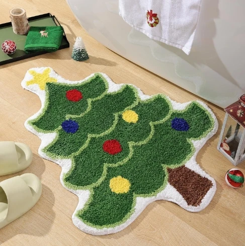 

1PC Imitation Cashmere Carpet Christmas Decoration Living Room Wear-Resistant Floor Mat Non-Slip Bedroom Bedside Flocking Rugs