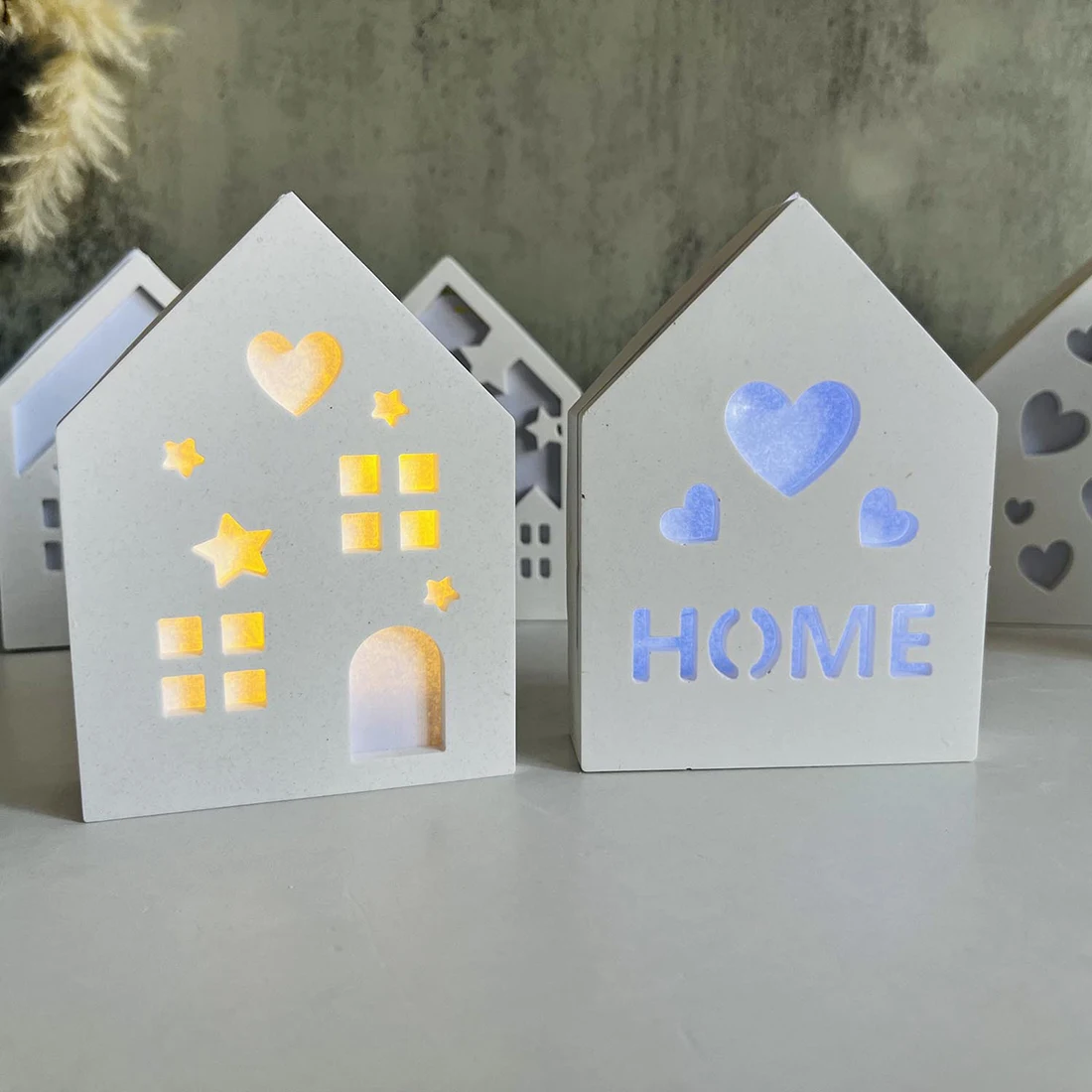 Splicing 3D Light House Ornament Silicone Mold Starry Sky Love Home House Decorative Light Candle Holder Cement Plaster Mould