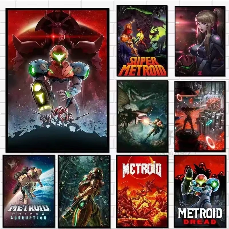 Metroid Themed Poster Featuring Samus Aran Video Game PS4 Sci fi Cover Game Anime Canvas Print Perfect for Living Room