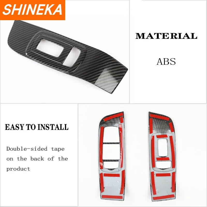 SHINEK Car Carbon Fiber Grain Door Window Lift Button Panel Decoration Cover For Dodge Challenger 2015 Up Interior Accessories