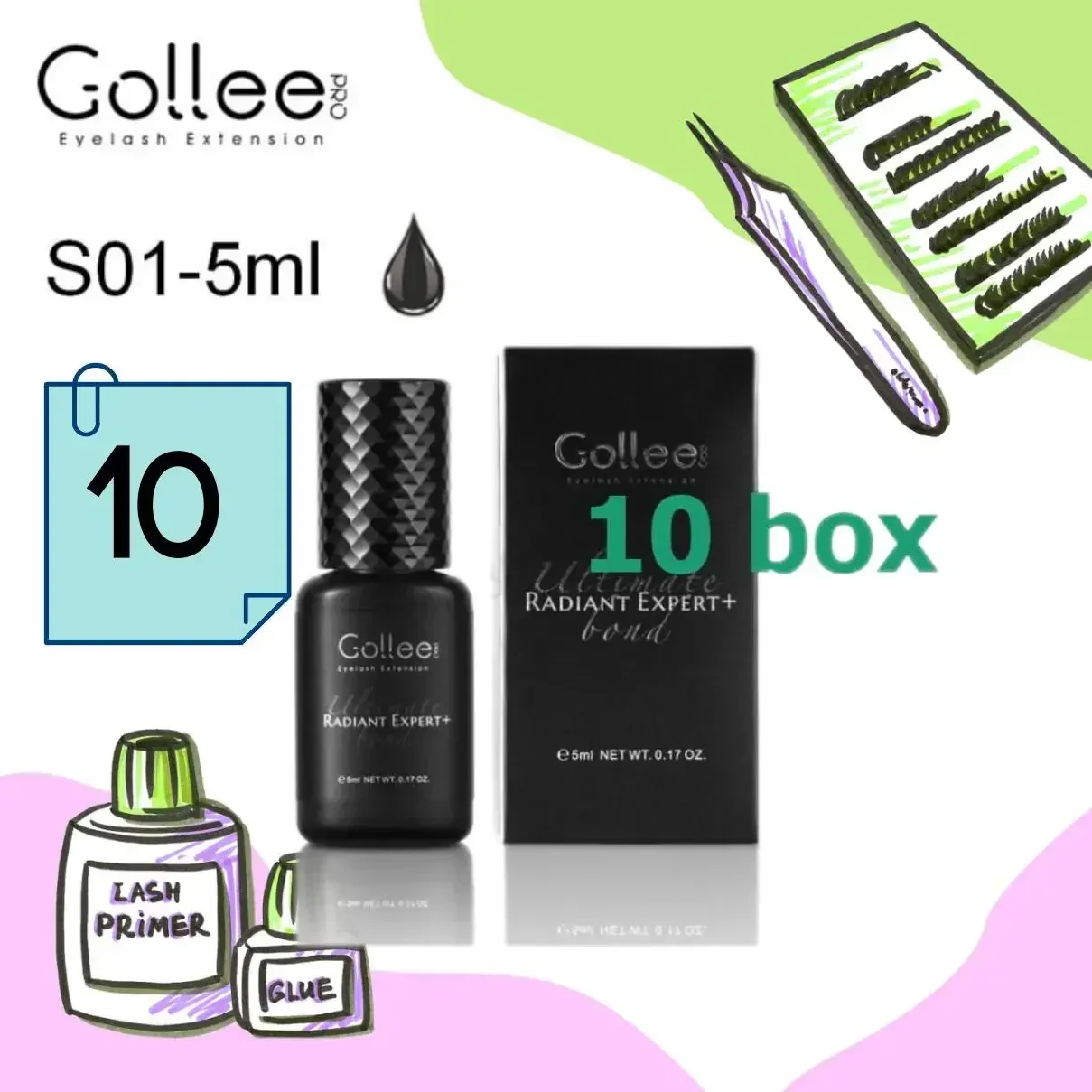 10PCS Gollee 0.5s Fast Drying Wholesale Price Gule Lash Eyelash Hypoallergenic Eyelash Extensions Lash adhesive Factory