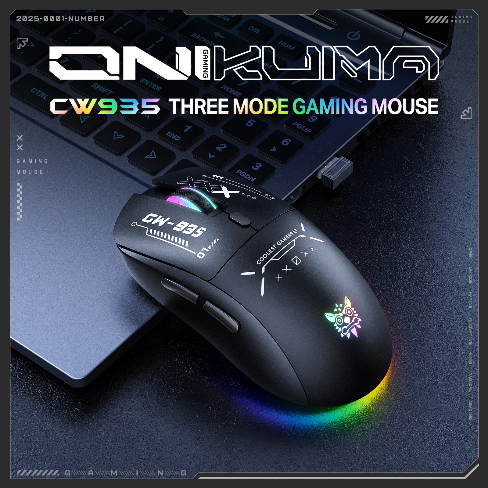 ONIKUMA CW935 Wireless Gaming Mouse 2025 New  1K Hz RGB Suitable for Gaming, 2.4G Wireless Mouse Supports Up to 12800DPI