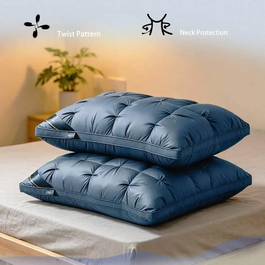Double Bed Soft Supporting Queen Pillow 2 Pack, Fluffy Down Replacement Pillow, Luxury Hotel Gel Pillow, Suitable For Side Sleep