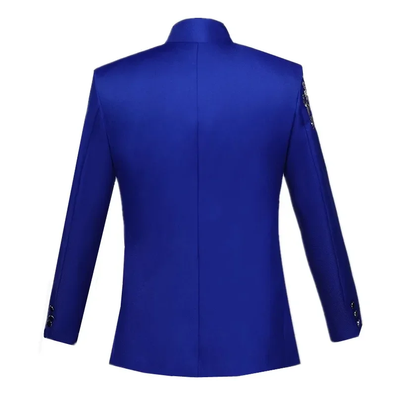 (Jacket + Trouser) Fashion Men Wedding Embroidered Suit Royal Blue / Red / White Singer Stage Performance Dress Blazers and Pant