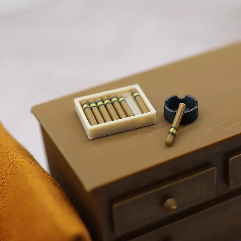 1 Set Pretend Play Toys 1/12 Dollhouse Simulation Cigar Ashtray Kit Model Mini Cigarette Ornament Dolls House Decor Accessories