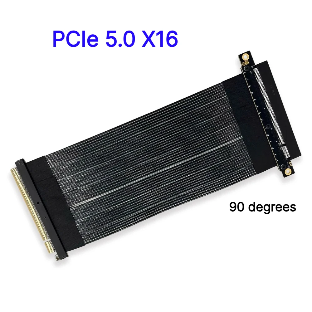 PCIe 5.0 X16 Extension Riser Cable 90 degrees High Speed Dwarf Style for NVIDIA RTX50 AMD RX90xx GPU ATX Chassis Graphics Card
