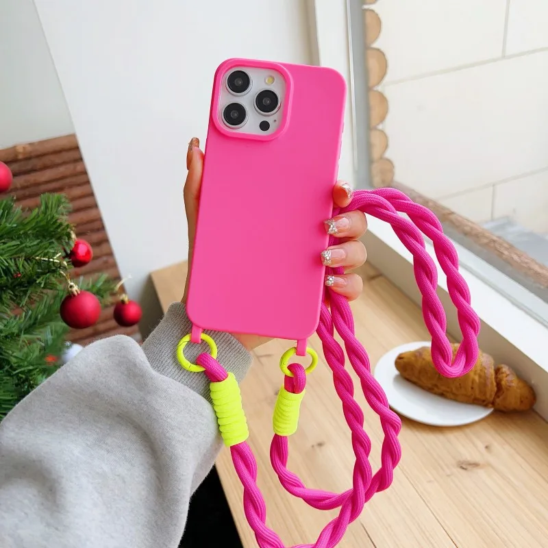 Stoßfeste Candy Lanyard Hülle für iPhone 17 16 Pro Max 14 12 11 13 15 Plus Air X XS mit Umhängekordel und weicher TPU-Abdeckung – Detail 7