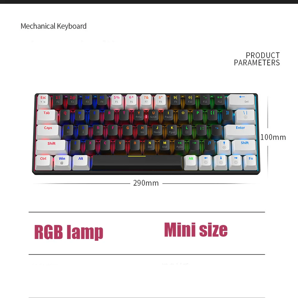 63 Key RGB USB Mini Mechanical Gaming Keyboard Berkabel Red Switch Gamer untuk Komputer PC Laptop Aksesoris Kabel Dapat Dilepas