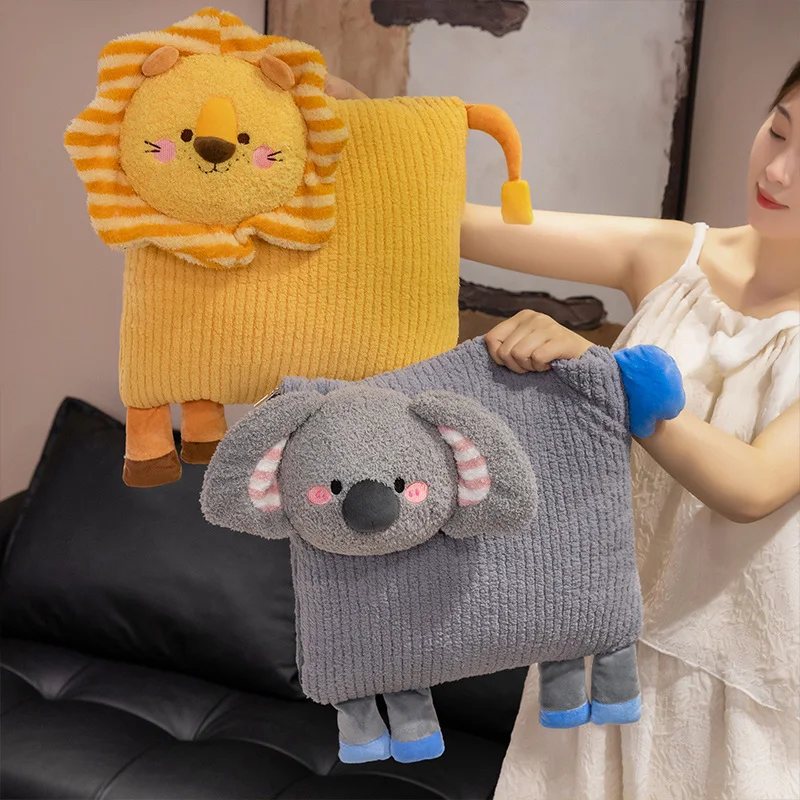 

Koala Elephant Plush Stuffed Toys Lion Zebra Sleeping Pillow Blanket Seat Sofa Cushion two-in-one Birthday Gifts