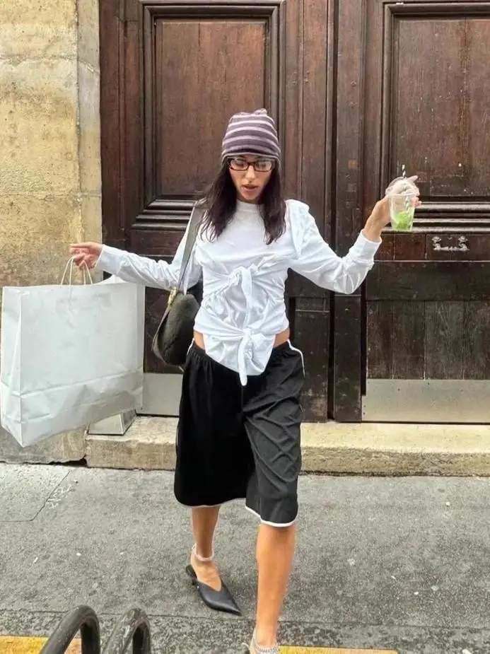 Loose Women's Long Sleeve T-Shirt  Knot Design Spring New Style Open YY 25 Cotton round Neck  Shirt for Ladies