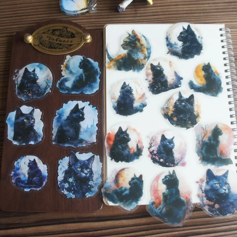 10 Pcs Naughty Black Cat Look At The Moon Style PVC Sticker Scrapbooking DIY Gift Decoration Tag