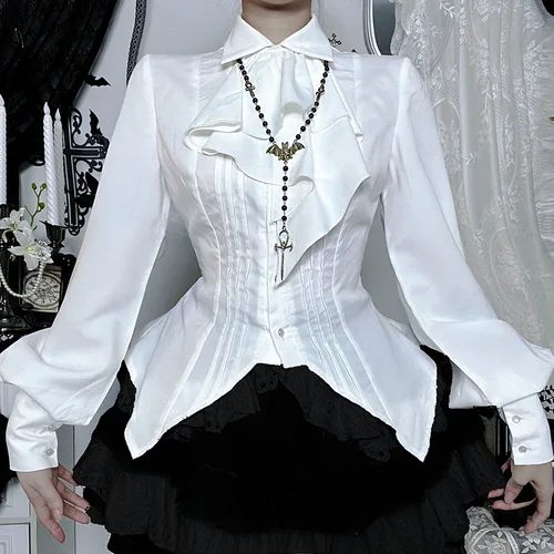 Blusa japonesa Vintage elegante de Lolita para mujer, camisas JK irregulares con manga acampanada gótica victoriana, Top Kawaii estético Y2k